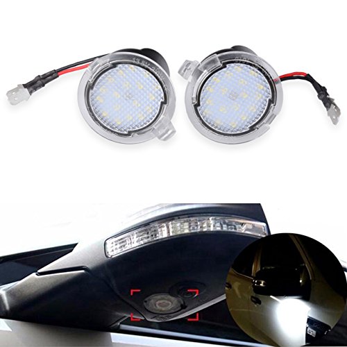 NATGIC 2pcs LED Luz Delantera Debajo del Espejo Luces del Espejo Retrovisor Luces del Charco del Espejo Retrovisor Lateral del Coche Luz de Bienvenida del Coche 12V - Blanco