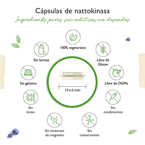 Nattoquinasa - 180 cápsulas de 100 mg cada una (20.000 FU/g) - Suministro para 6 meses - Probado en laboratorio - Altamente dosificado - Vegano - Hecho de soja sin OMG - Sin aditivos indeseables