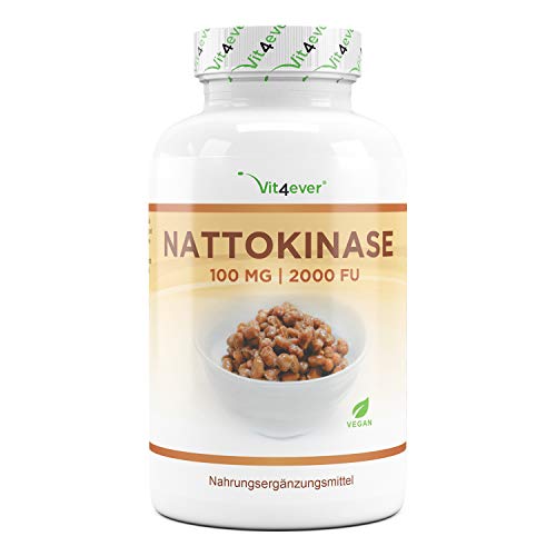 Nattoquinasa - 180 cápsulas de 100 mg cada una (20.000 FU/g) - Suministro para 6 meses - Probado en laboratorio - Altamente dosificado - Vegano - Hecho de soja sin OMG - Sin aditivos indeseables