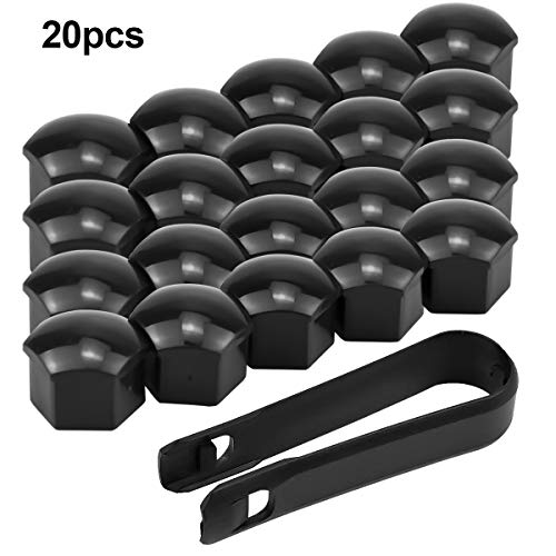 NATUCE 20PCS 17mm Universal Tapa de Tuerca de Rueda, Negro Cubierta de Tuerca de Neumático, Tapa Tuerca Perno, Tapones para Tuercas de Rueda de Coche, Removal Herramienta para Neumáticos Coche