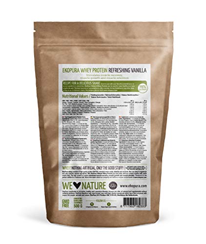 Natural Whey Protein - Refreshing Vanilla - 78% Proteína - Proteína de suero Orgánico - Sin Aditivos - Libre de GMO - Sin Soja - 500g