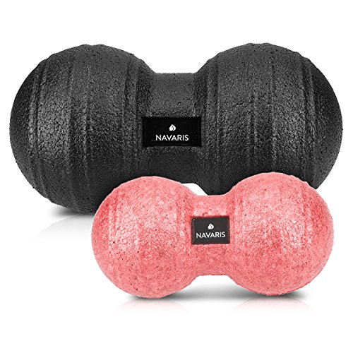 Navaris 2x bolas de masaje - Bolas en forma de cacahuete para automasaje - Rodillo para liberación miofascial - Massage balls negro y rojo