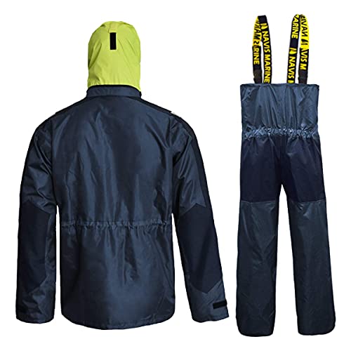 Navis Marine Chaqueta de vela costera con pantalones babero traje de lluvia de pesca engranaje de clima sucio, azul marino, M