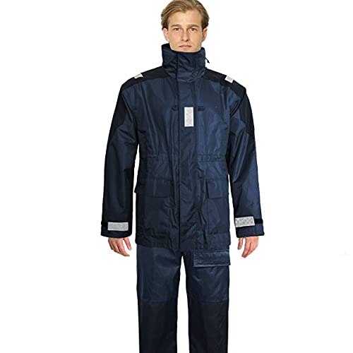 Navis Marine Chaqueta de vela costera con pantalones babero traje de lluvia de pesca engranaje de clima sucio, azul marino, M