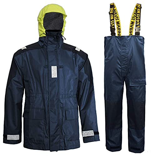 Navis Marine Chaqueta de vela costera con pantalones babero traje de lluvia de pesca engranaje de clima sucio, azul marino, M