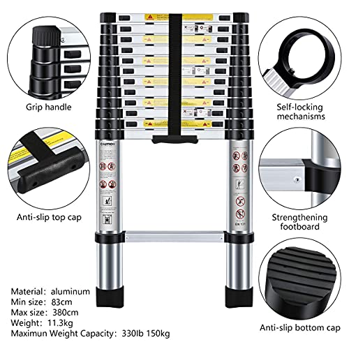 Nestling® 3.8M Escalera Telescópica Multiusos de Aluminio Portátil. Extensión Plegable y Extensible EN131, Carga Máxima 150 kg