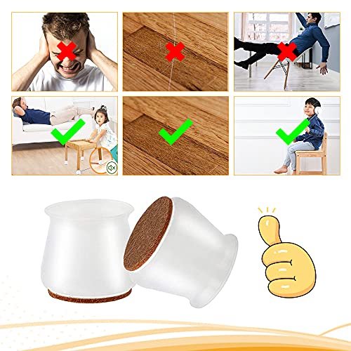 NETUME Tapas protectoras para patas de silla, 16 protectores de silicona para patas de muebles con almohadillas de fieltro, almohadillas antideslizantes para muebles para mesa, silla, sofá, patas