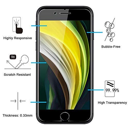 NEW'C 2 Unidades, Protector de Pantalla para iPhone SE 2020, Antiarañazos, Antihuellas, Sin Burbujas, Dureza 9H, 0.33 mm Ultra Transparente, Vidrio Templado Ultra Resistente
