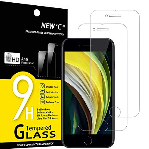 NEW'C 2 Unidades, Protector de Pantalla para iPhone SE 2020, Antiarañazos, Antihuellas, Sin Burbujas, Dureza 9H, 0.33 mm Ultra Transparente, Vidrio Templado Ultra Resistente