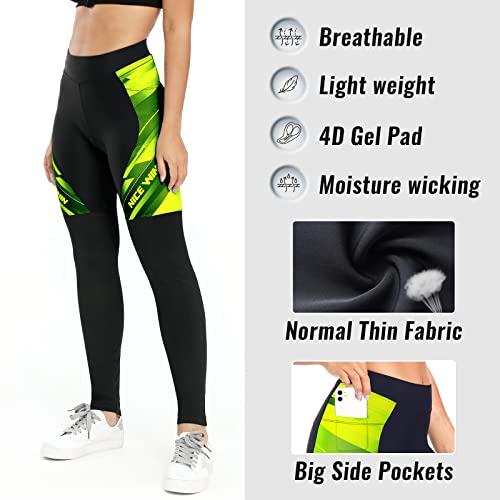 NICEWIN Pantalones de Ciclismo para Mujer, Acolchados, Largos, con Asiento Acolchado, 4D, térmicos, Largos, Transpirables, de Secado rápido, elásticos, para Ciclismo