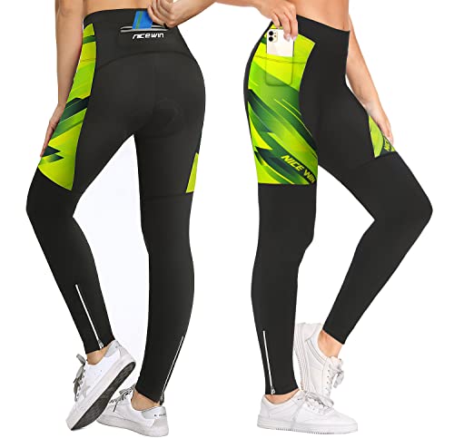 NICEWIN Pantalones de Ciclismo para Mujer, Acolchados, Largos, con Asiento Acolchado, 4D, térmicos, Largos, Transpirables, de Secado rápido, elásticos, para Ciclismo