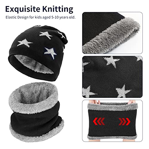 Niño Gorra Bufanda Guante Set - Tejer Lana Polar Calentador Cuello Capa Pantalla Táctil Mitones Suave Invierno Disfraz Correr Moto Bici Fútbol Deporte Frío Esqui Nieve Frozen Snowboard Navidad Año5-10