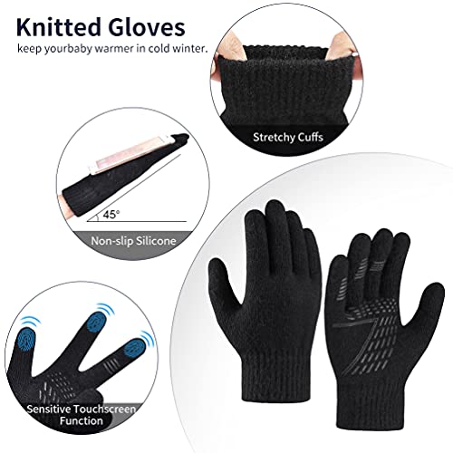 Niño Gorra Bufanda Guante Set - Tejer Lana Polar Calentador Cuello Capa Pantalla Táctil Mitones Suave Invierno Disfraz Correr Moto Bici Fútbol Deporte Frío Esqui Nieve Frozen Snowboard Navidad Año5-10