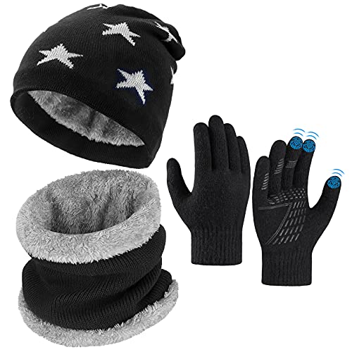 Niño Gorra Bufanda Guante Set - Tejer Lana Polar Calentador Cuello Capa Pantalla Táctil Mitones Suave Invierno Disfraz Correr Moto Bici Fútbol Deporte Frío Esqui Nieve Frozen Snowboard Navidad Año5-10