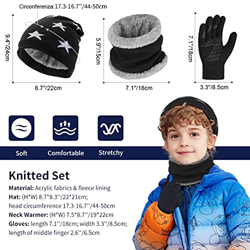 Niño Gorra Bufanda Guante Set - Tejer Lana Polar Calentador Cuello Capa Pantalla Táctil Mitones Suave Invierno Disfraz Correr Moto Bici Fútbol Deporte Frío Esqui Nieve Frozen Snowboard Navidad Año5-10