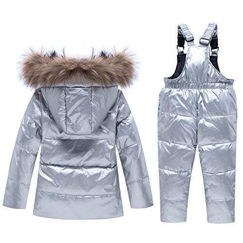 Niño Niña Conjunto de Esquí, Chaqueta con Capucha + Pantalón de Esquí Impermeable Traje de Nieve 2 Piezas Traje de Esquí Abrigos de Pluma Pantalones de Nieve Invierno Pantalones, Gris 18-24 MESI