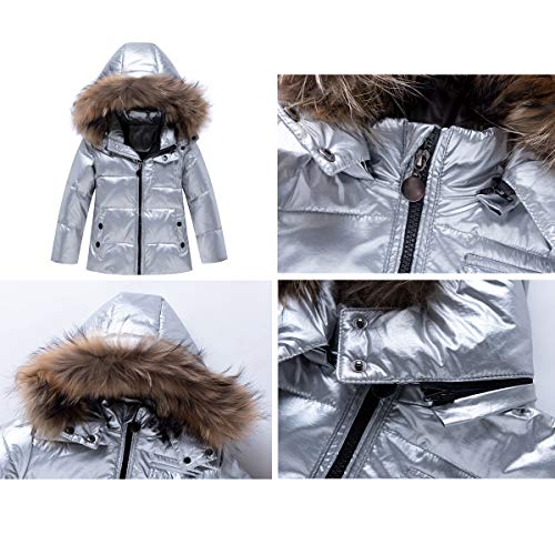 Niño Niña Conjunto de Esquí, Chaqueta con Capucha + Pantalón de Esquí Impermeable Traje de Nieve 2 Piezas Traje de Esquí Abrigos de Pluma Pantalones de Nieve Invierno Pantalones, Gris 18-24 MESI