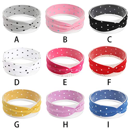 niumanery Newborn Baby Girls Cute Cross Twisted Knotted Hairband Polka Dot Printed Wide Headband Candy Color Elastic Stretchy Turban Cotton Cloth G