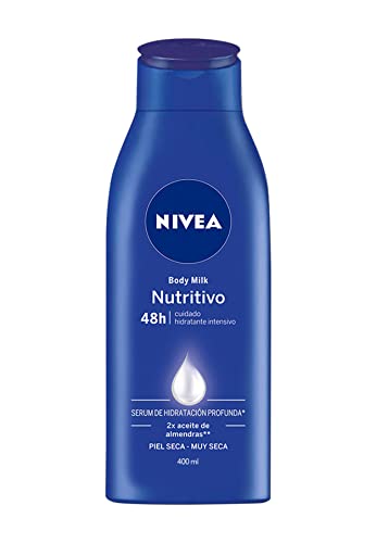 NIVEA Body Milk Nutritivo en pack de 3 (3 x 400 ml), leche corporal para una hidratación profunda durante 48 h, crema hidratante corporal con aceite de almendras