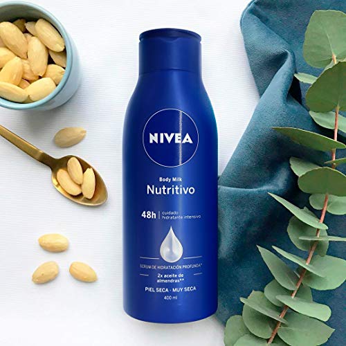 NIVEA Body Milk Nutritivo en pack de 3 (3 x 400 ml), leche corporal para una hidratación profunda durante 48 h, crema hidratante corporal con aceite de almendras