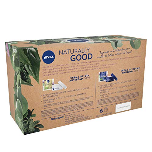 NIVEA Pack Naturally Good Rutina Facial Antiedad, caja de regalo con crema reafirmante de día (1 x 50 ml) y crema de noche regeneradora (1 x 50 ml), pack de mujer