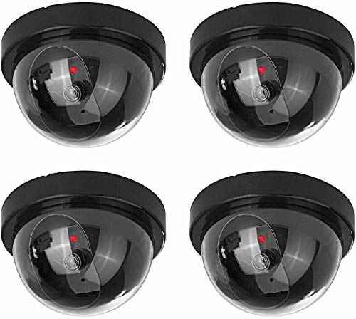 NONMON Cámara Falsa Redonda,4Pcs Dummy Cámaras de Vigilancia Simuladas,LED Parpadeante Sistema CCTV Imitación,Seguridad Supervisión Protección para Interior Exterior Hogar Oficina