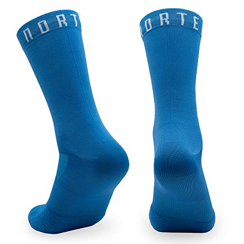 NORTEI Calcetines Azules para Ciclismo, MTB y Running de Caña Alta para Hombre y Mujer – Infinity Blue (L (43-45))