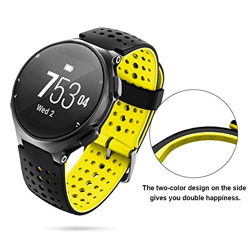 NotoCity Correa para Garmin Forerunner 235, Correa de Reloj de Silicona Suave Compatible con Garmin Forerunner 235/220/230/620/630/735 XT (Negro+Amarillo)