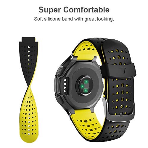 NotoCity Correa para Garmin Forerunner 235, Correa de Reloj de Silicona Suave Compatible con Garmin Forerunner 235/220/230/620/630/735 XT (Negro+Amarillo)