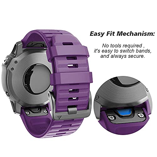 NotoCity Garmin Fenix 6X Correa, Silicona Reemplazo Correa para Garmin Fenix 6X/Fenix 6X Pro/Fenix 3/Fenix 3 HR/Fenix 5X/Fenix 5X Plus, Easy-Fit, no Adapta a Fenix 6,6s (Morado)