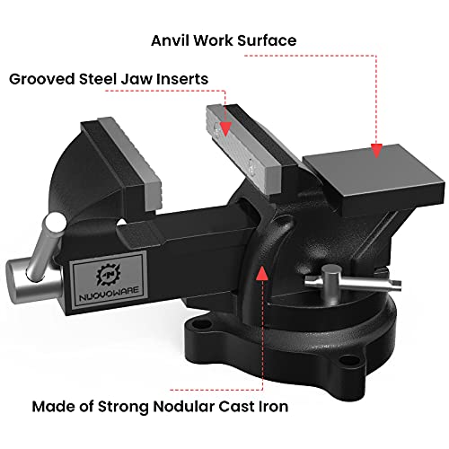 Nuovoware 4"Tornillo de Banco de Carga Pesada, Tamaño del Tornillo 0,8 * 7cm, Base Giratoria de 360° con Cubierta de Mandíbula Mordaza de Sujeción de Hierro Usado en Casa o Fábrica - Negro + Azul