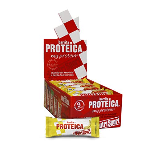NUTRISPORT CLINICAL NUTRITION, S.A. – Barritas Proteicas para Deportistas, Sabor Plátano, Caja de 24 Barritas, 24x 46 gr