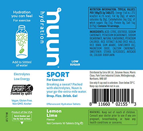 Nuun Sport Hydration Tablets – 4 tubos de pestañas de electrolito (40 tabletas totales) incluido con un paquete de cordones reflectantes elásticos para zapatos (limón, baya, fresa, limón, naranja)