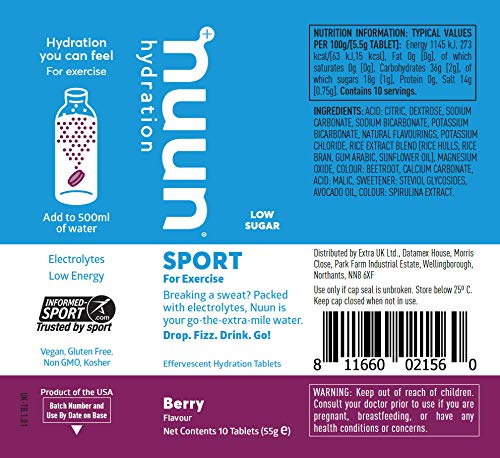 Nuun Sport Hydration Tablets – 4 tubos de pestañas de electrolito (40 tabletas totales) incluido con un paquete de cordones reflectantes elásticos para zapatos (limón, baya, fresa, limón, naranja)