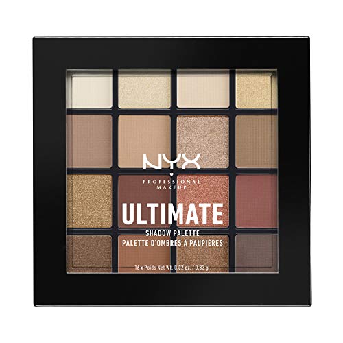 NYX Professional Makeup Paleta de sombra de ojos Ultimate Shadow Palette, Pigmentos compactos, 16 sombras, Acabados mate, satinados y metalizados, Tono: Warm Neutrals