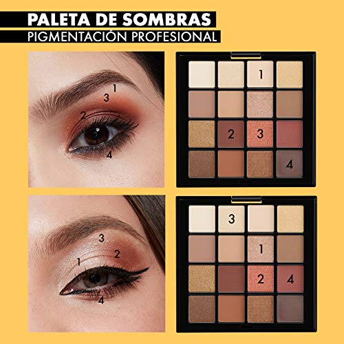 NYX Professional Makeup Paleta de sombra de ojos Ultimate Shadow Palette, Pigmentos compactos, 16 sombras, Acabados mate, satinados y metalizados, Tono: Warm Neutrals