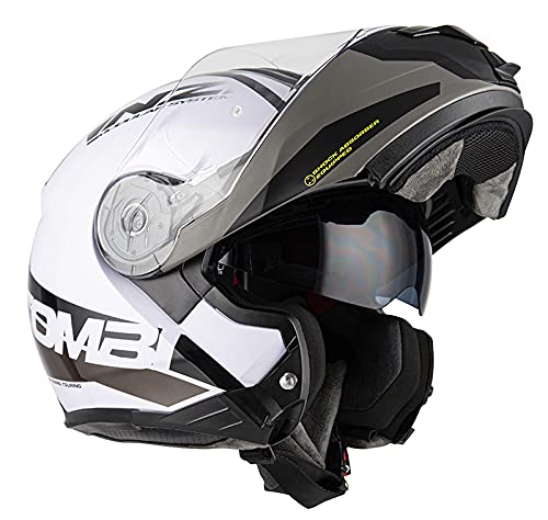 NZI - Casco para Moto Modular Abatible Combi Duo 2 con Pantalla Solar Interior (Shock Blanco/Negro, XL (60 cm.))