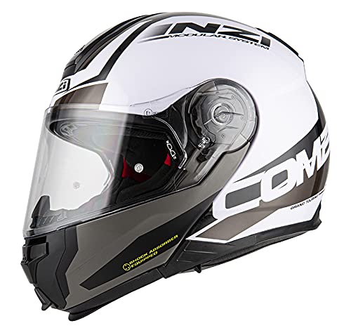 NZI - Casco para Moto Modular Abatible Combi Duo 2 con Pantalla Solar Interior (Shock Blanco/Negro, XL (60 cm.))