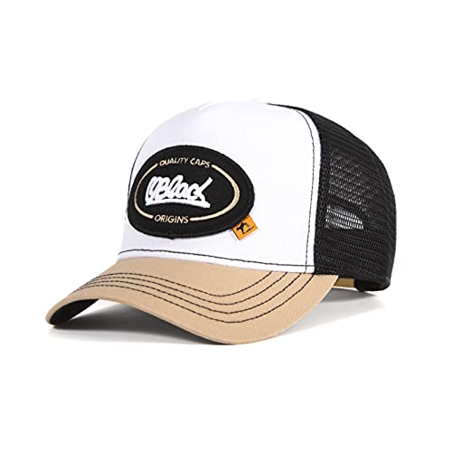 Oblack Gorras de Hombre Origins White & Beige Gorras Mujer Negro Beisbol Ajustable con Visera y Rejilla - Gorra Trucker