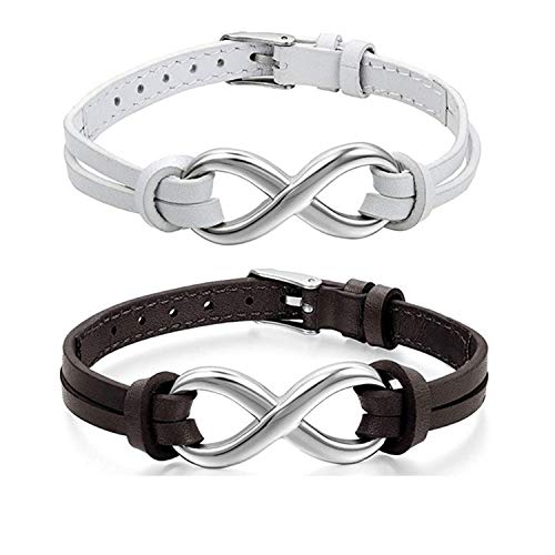 OIDEA Pulseras Pareja Infinito Cuero con Colgante Símbolo Infinito Brazalete para Hombre Mujer Regalo San Valentín Joyería de Moda