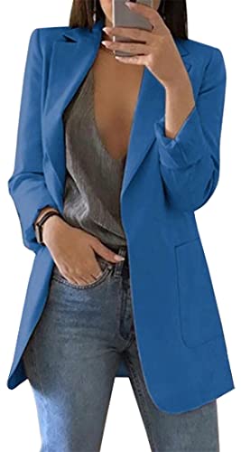 OLIPHEE Mujer Blazer Traje De Chaqueta Ropa Trabajo Casual OL Oficina Negocio con Bolsillo Azul-L