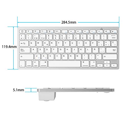 OMOTON Teclado Bluetooth Español Ultra-Delgado para iPad/iPad Pro/iPad Air/iPad Mini/iPhone y Todas Sistemas de iPadOS/iOS, No se Adapta a Mac, Macbook - Blanco