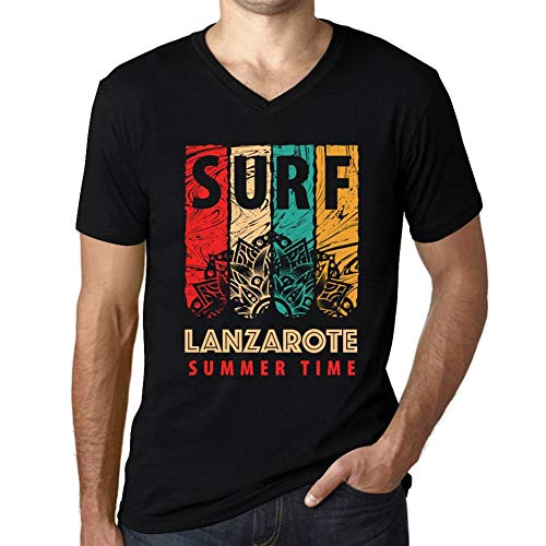 One in the City Hombre Camiseta Vintage Cuello V T-Shirt Gráfico Surf Summer Time Lanzarote Negro Profundo