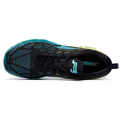 ONEMIX Hombres Zapatillas Deporte Running Aire Libre Respirable Zapatos para Correr Gimnasio Sneakers 1118 Negro/Azul 42EU