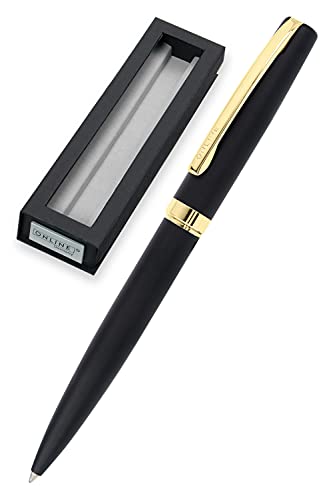 ONLINE Bolígrafo con mecanismo de giro, metal, color negro y dorado, mina grande intercambiable, clip de metal, color de escritura negro, incluye paquete de regalo