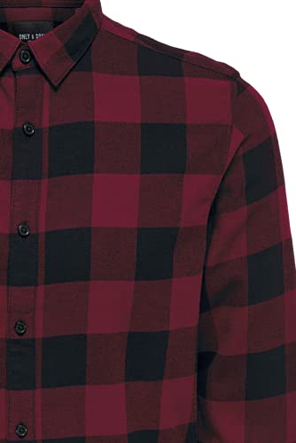 Only & Sons Onsgudmund LS Checked Noos-Camiseta de Manga Corta Camisa, Rojo Oscuro, L para Hombre