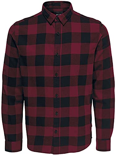 Only & Sons Onsgudmund LS Checked Noos-Camiseta de Manga Corta Camisa, Rojo Oscuro, L para Hombre