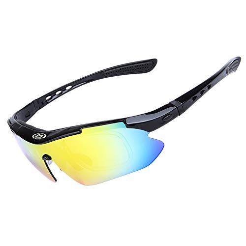 OPEL-R Gafas Ciclismo Motocross Anti-UV400 Gafas De Sol Polarizadas 5 Lentes para MTB Correr, Pescar, Conducir, Deportes Al Aire Libre (BRIGHTBLACK)