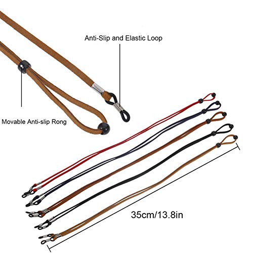 Opopark 5 Piezas de Cadena de Gafas de Cuerda de Cuero,Cuerda de Gafas Antideslizante,Cuerda de Montura de Gafas Clásicas,para Los Deportes y Actividades al Aire Libre