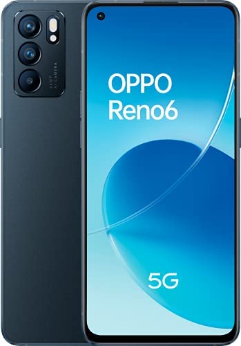 OPPO Reno 6 5G - Pantalla 6.43" (AMOLED FHD 90Hz, 8GB RAM + 128GB almacenamiento, Mediatek Dimensity 900, Triple cámara 64MP8MP2MP, 4300mAh con carga rápida 65W) Negro [Versión ES/PT]